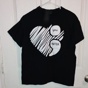 Gildan Black and White Graphic Tee - Heart Design